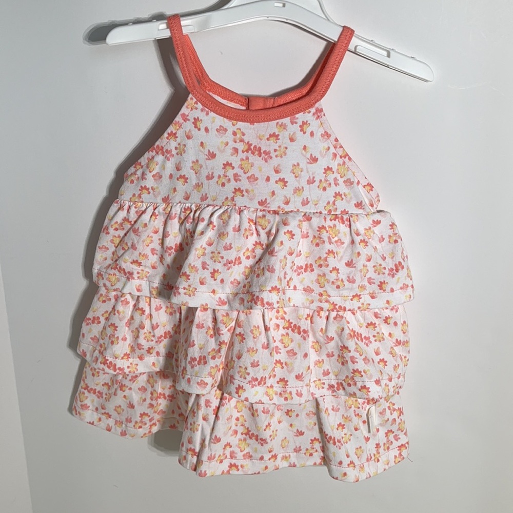 Burt’s Bees Baby Girl’s Peach & White Floral Petal Tiered Sleeveless Tunic - Picture 3 of 7